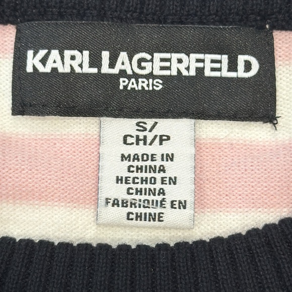 Karl Lagerfeld Paris Stripe Soft Lightweight Sweater Fabric Short Sleeve S - Picture 2 of 11